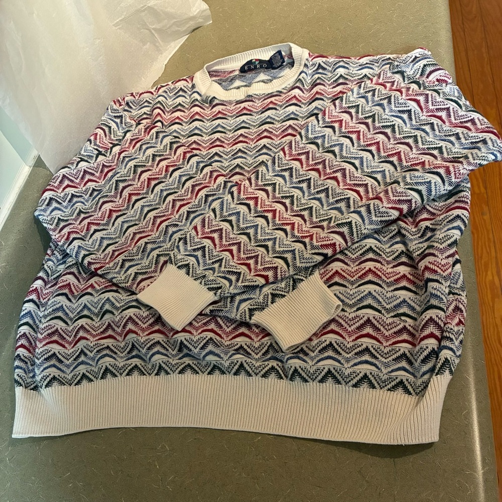 Vintage 3D Geometric Abstract Crew Neck Dad Sweater  USA Grandpa Core